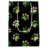 Sac Cadeau Moyen Motif Empreinte de patte texturé noir vert (Dos)