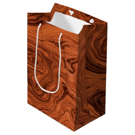 Sac Cadeau Moyen Motif en bois de noyer faux élégant (Devant Angle)