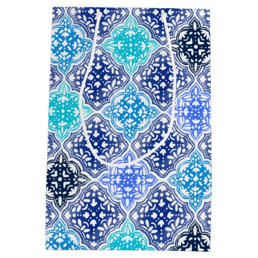 Sac Cadeau Moyen Motif en carrelage marocain peint en bleu (Dos)