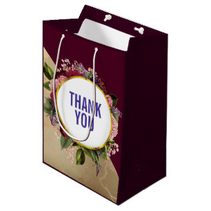 Sac Cadeau Moyen Motif en marbre d'or et Merci de fleurs de Bourgog