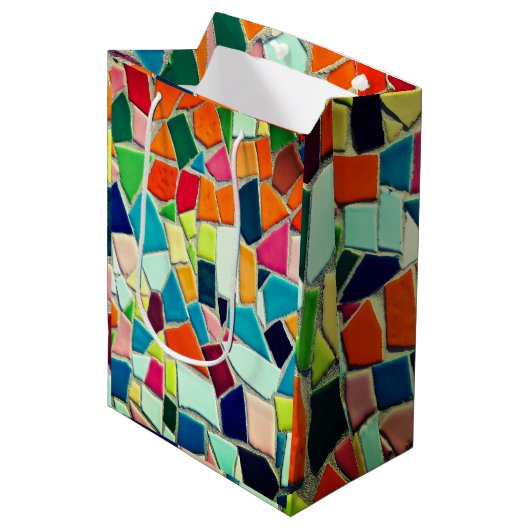 Sac Cadeau Moyen Motif en mosaïque colorée (Devant Angle)