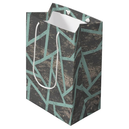 Sac Cadeau Moyen Motif en mosaïque vert pâle et gris (Devant Angle)
