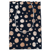 Sac cadeau moyen motif en or rose et points noirs (Devant)