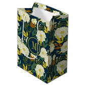 Sac Cadeau Moyen Motif feuille aux fleurs blanches (Devant Angle)