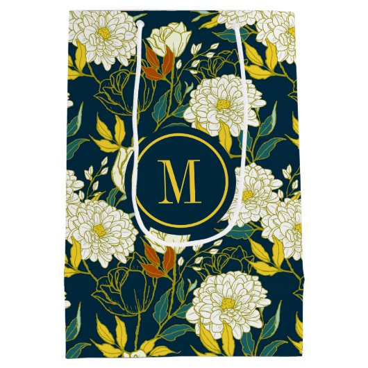 Sac Cadeau Moyen Motif feuille aux fleurs blanches (Dos)