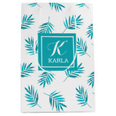 Sac Cadeau Moyen Motif feuille bleu-vert (Devant)