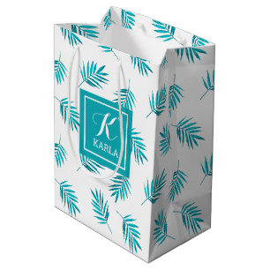 Sac Cadeau Moyen Motif feuille bleu-vert