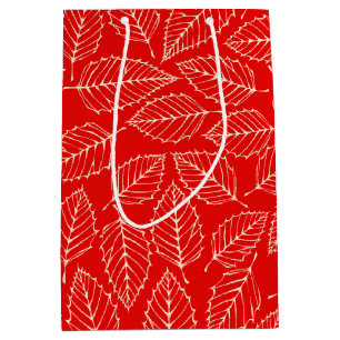 Sac Cadeau Moyen Motif Feuille contemporain Red Birch