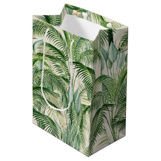 Sac Cadeau Moyen Motif Feuille de palme de feuillage tropical (Devant Angle)