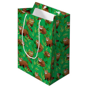 Sac Cadeau Moyen Motif Feuille Red Panda & Bamboo