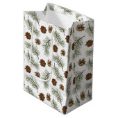 Sac Cadeau Moyen Motif Feuille Rustique Pinecone Pine Tree (Devant Angle)