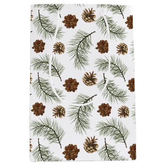 Sac Cadeau Moyen Motif Feuille Rustique Pinecone Pine Tree (Devant)