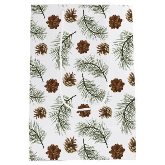 Sac Cadeau Moyen Motif Feuille Rustique Pinecone Pine Tree (Dos)