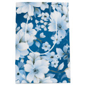 Sac Cadeau Moyen motif, fleurs blanches, arrière - plan bleu, (Devant)