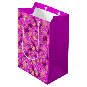 Sac Cadeau Moyen Motif floral Art Déco - nuances de violet, corail
