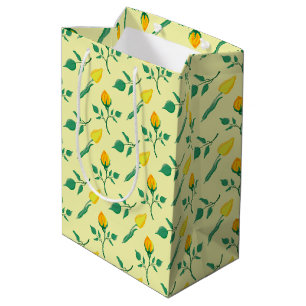 Sac Cadeau Moyen Motif floral avec rose jaune et fleurs de tulipe