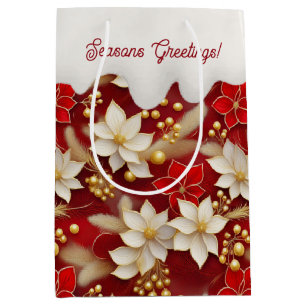 Sac Cadeau Moyen Motif floral blanc rouge Noël #17 ID1009