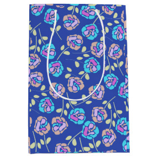 Sac Cadeau Moyen Motif floral bleu et violet