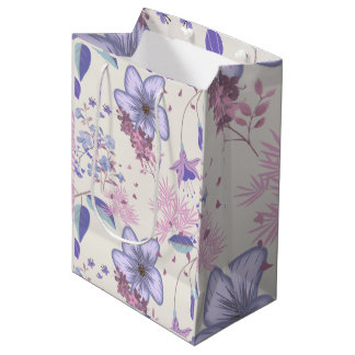 Sac Cadeau Moyen Motif floral botanique pastel lavande et rose