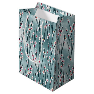 Sac Cadeau Moyen Motif floral de fleurs de prune de printemps