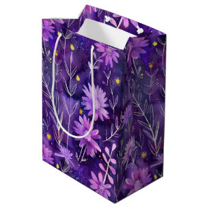 Sac Cadeau Moyen Motif floral de marguerite rose jaune et violet