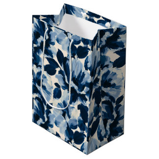 Sac Cadeau Moyen Motif floral pictural bleu et marine