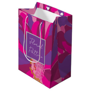 Sac Cadeau Moyen Motif Floral rose pourpre