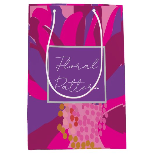 Sac Cadeau Moyen Motif Floral rose pourpre (Devant)