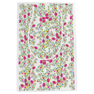 Sac Cadeau Moyen Motif floral rouge et blanc