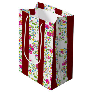 Sac Cadeau Moyen Motif floral rouge et blanc