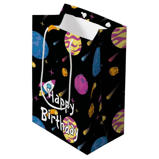 Sac Cadeau Moyen Motif Galaxy Voyage en vaisseau spatial (Devant Angle)