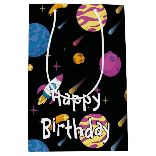 Sac Cadeau Moyen Motif Galaxy Voyage en vaisseau spatial (Devant)