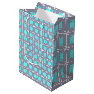 Sac Cadeau Moyen Motif géométrique turquoise et gris