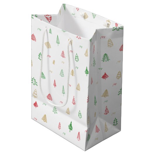 Sac Cadeau Moyen Motif Gold Green Red Christmas Trees (Devant Angle)