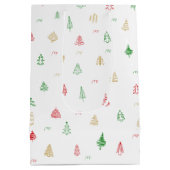 Sac Cadeau Moyen Motif Gold Green Red Christmas Trees (Dos)