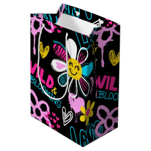 Sac Cadeau Moyen Motif graffiti fleur smiley mode