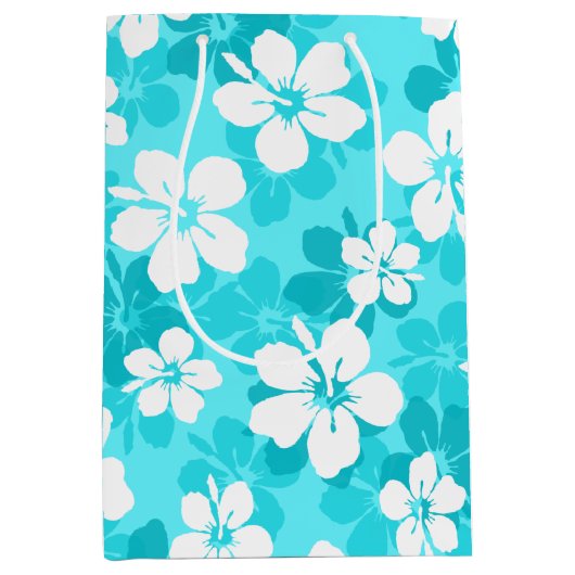 Sac Cadeau Moyen Motif Hibiscus bleu tropical (Devant)