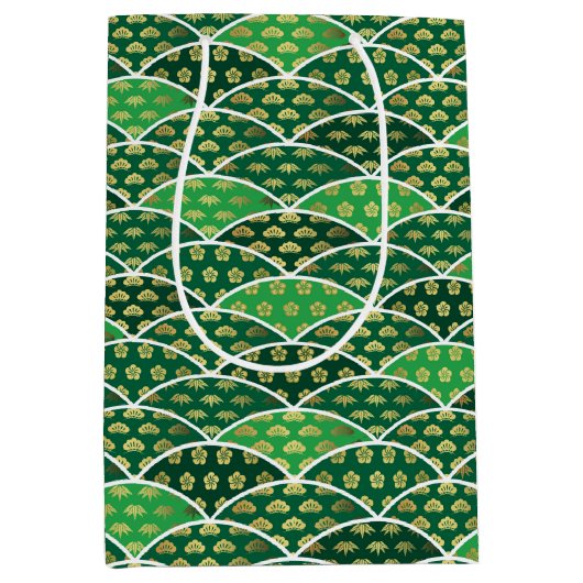 Sac Cadeau Moyen Motif japonais vert traditionnellement favorable (Devant)
