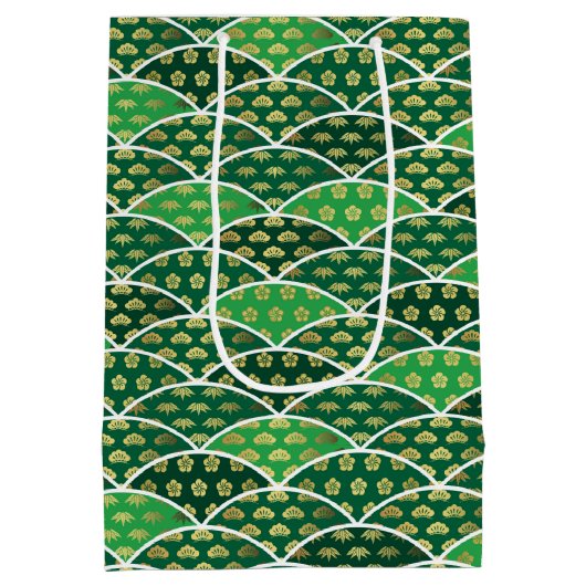 Sac Cadeau Moyen Motif japonais vert traditionnellement favorable (Dos)