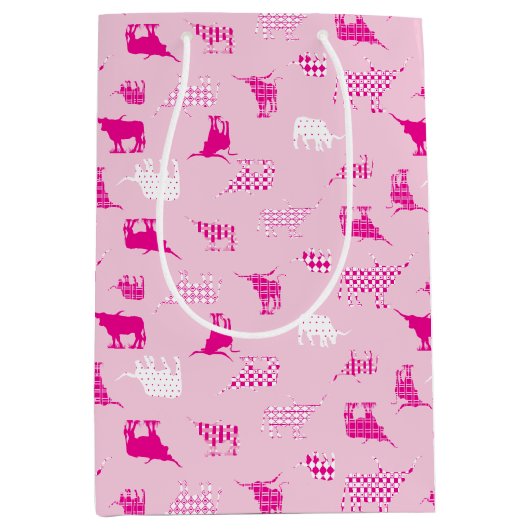 Sac Cadeau Moyen Motif Longhorns à motifs roses (Devant)