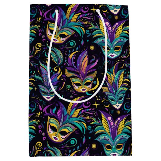 Sac Cadeau Moyen Motif Mardi Gras Masques (Devant)