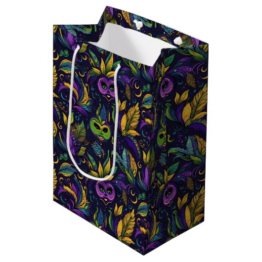 Sac Cadeau Moyen Motif Masterpiece Mardi Gras Masques (Devant Angle)
