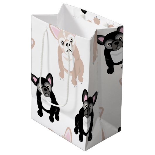 Sac Cadeau Moyen Motif mignon de bouledogue français (Devant Angle)