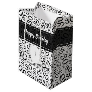 Sac Cadeau Moyen Motif noir et blanc de nombre de joyeux 30ème
