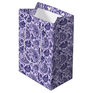 Sac Cadeau Moyen Motif Paisley Vintage bleu foncé sur lavande