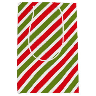 Sac Cadeau Moyen motif rayé rouge vert et blanc