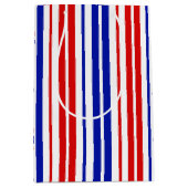 Sac Cadeau Moyen Motif rayures blanches rouges bleues   (Devant)