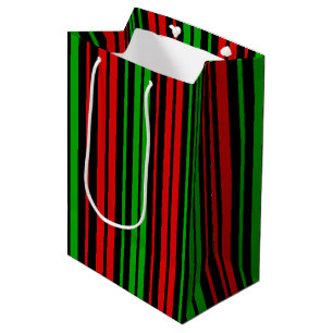 Sac Cadeau Moyen Motif rayures noir rouge vert