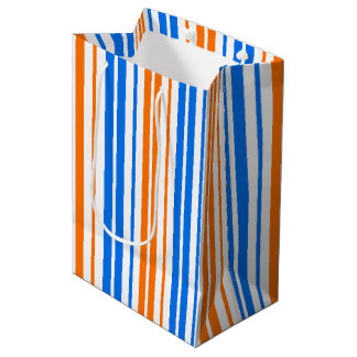 Sac Cadeau Moyen Motif rayures verticales orange bleu blanc