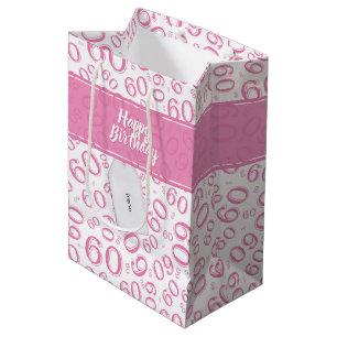 Sac Cadeau Moyen Motif rose et blanc de joyeux soixantième